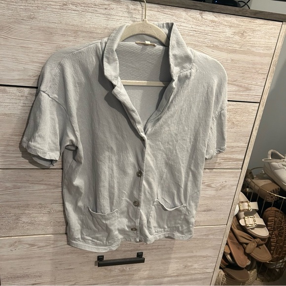 Madewell Knit Lightspun Camp Shirt Button Front‎ Casual Loungewear Cool Fog L - Picture 2 of 6